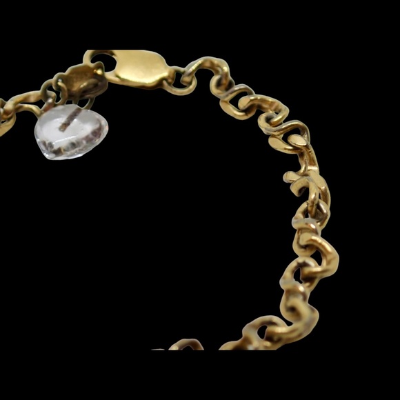 24K GFL Chain Link Bracelet Dainty Vintage Links with Glass Heart Charm 7" Long - Picture 11 of 16